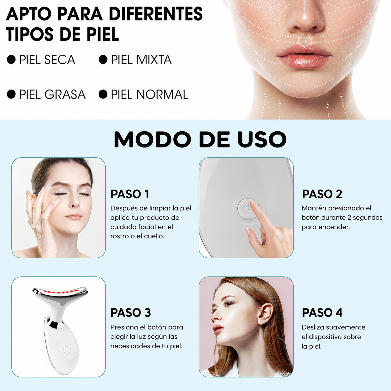 Masajedor Facial con luz led